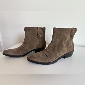 Women’s Suede Ankle Booties in Taupe